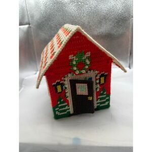 Vintage Christmas House‎ Decor Plastic Canvas Holiday Display Handmade